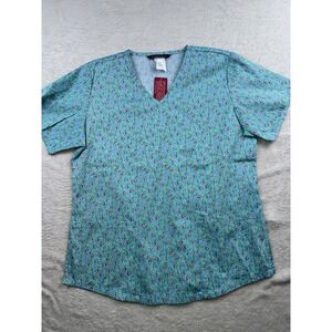 Nu Dimension Stretch Women's V Neck Floral Scrub Top Medium Multicolor Blue New